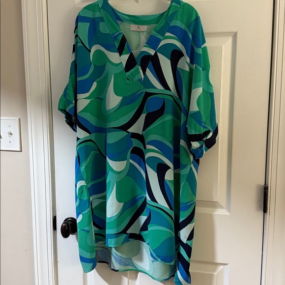 Natori Blue and Green Patterned Size Large Caftan Nightgown EUC - Picture 2 of 6